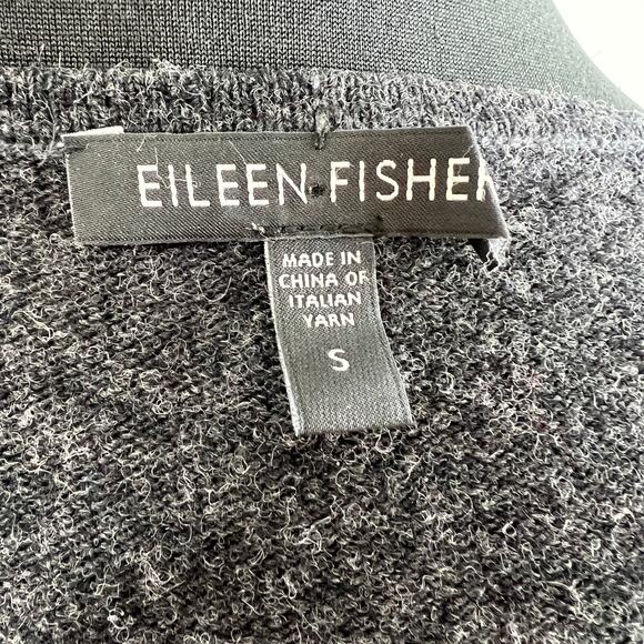 Eileen Fisher Gray Black Merino Wool-Cashmere Ruffle Waterfall Cardigan Size S - Picture 6 of 8